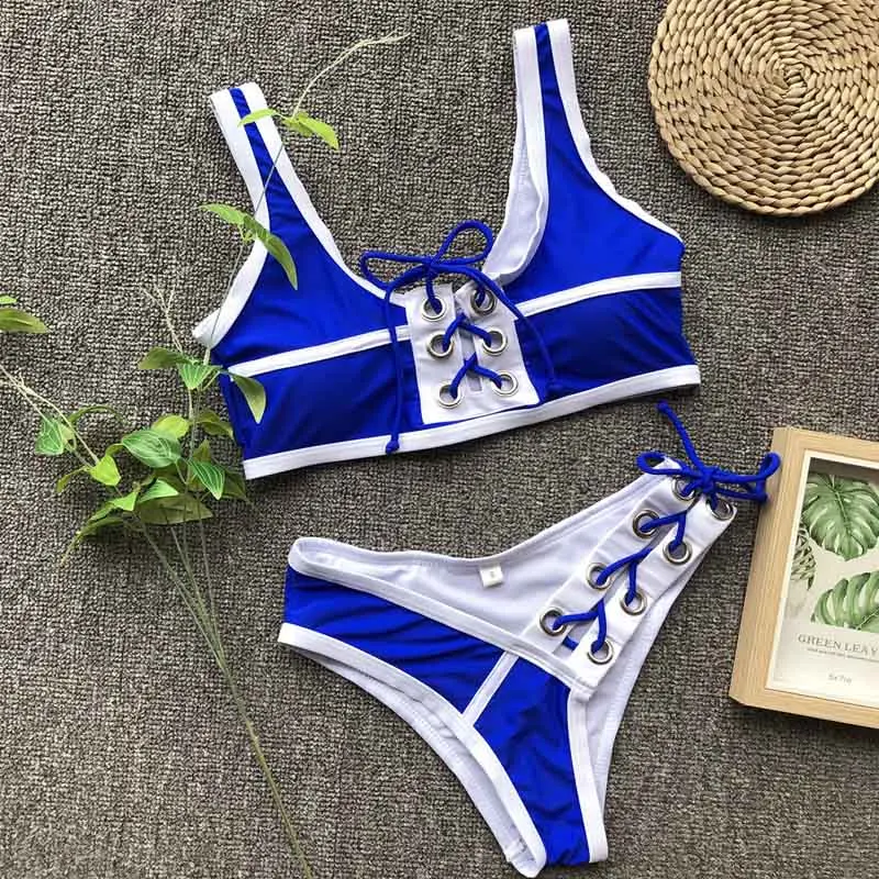 2019 New Solid Bikinis Sexy Black White Lace High Waist Swimsuit Patchwork Bikini Women Push Up Swimwear Banting Suit Swim 3770 |