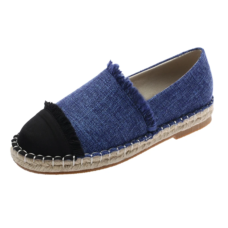 2019 весенние женские лоферы на платформе с плоской подошвой из пеньковой ткани