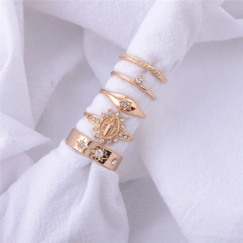 Женские винтажные богемные кольца Baloki золотистый гравированный набор колец God