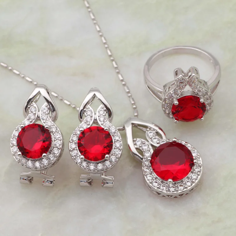 Glam Luxe таинственный 2021 Новая мода ювелирные наборы красный гранатовый серебряное
