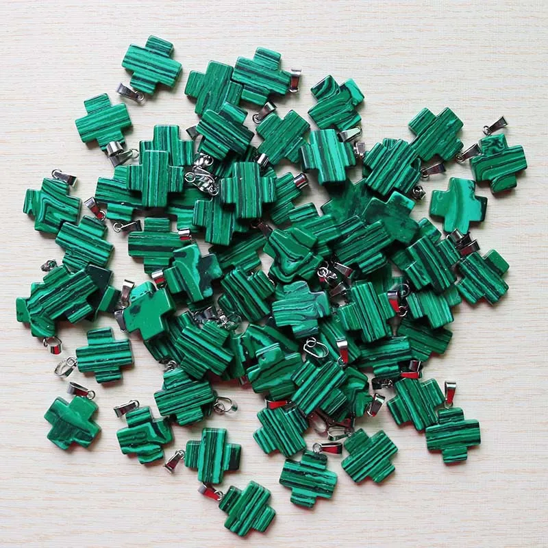 malachite 25 шт./партия, хит, натуральный камень, смешанный цвет, крест, подвеска для изготовления украшений ожерелья, подарок для женщин,, 20 мм - Окраска металла: malachite