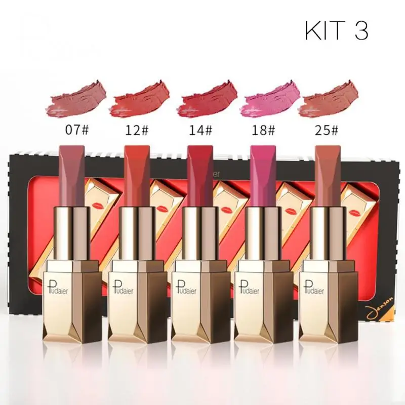 Pudaier Водонепроницаемый немой матовая помада наборы Обнаженная косметика для губ