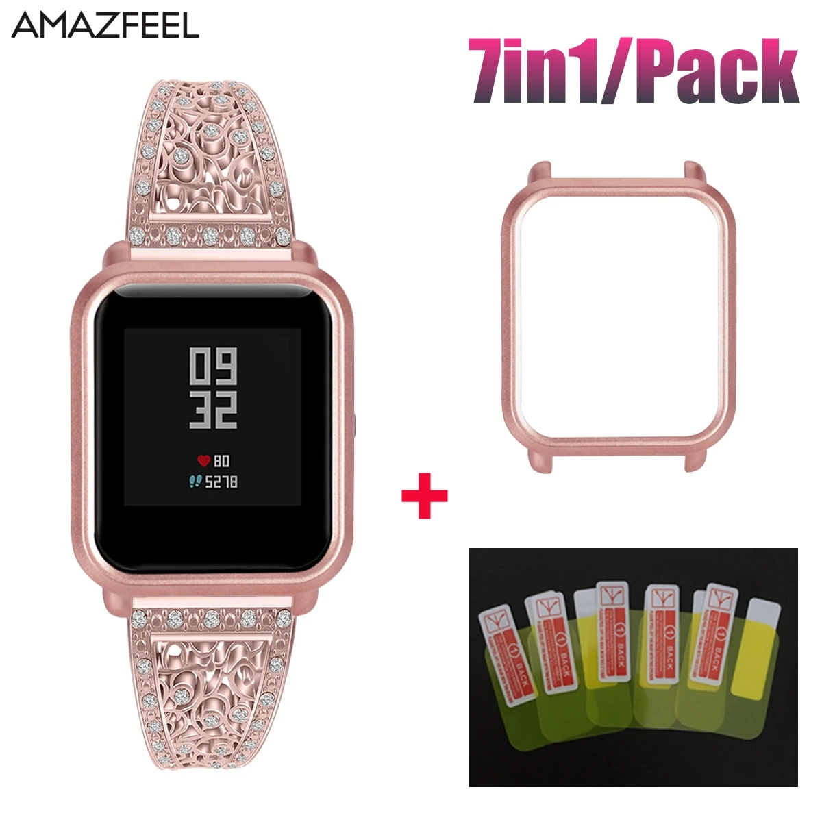 7в1 роскошный браслет для Amazfit Bip Lite аксессуары из нержавеющей стали для Huami Amazfit Bip ремешок чехол Защита экрана