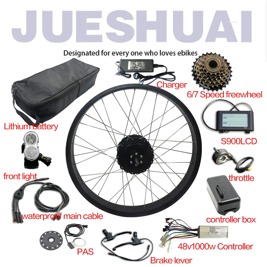 2" 26" 4,0 комплект для электрического велосипеда 48V 1000W с 48V16AH/20AH/LG26A Батарея с толстыми покрышками задний мотор для центрального движения колеса Электрический в комплекте, фара для электровелосипеда в комплект