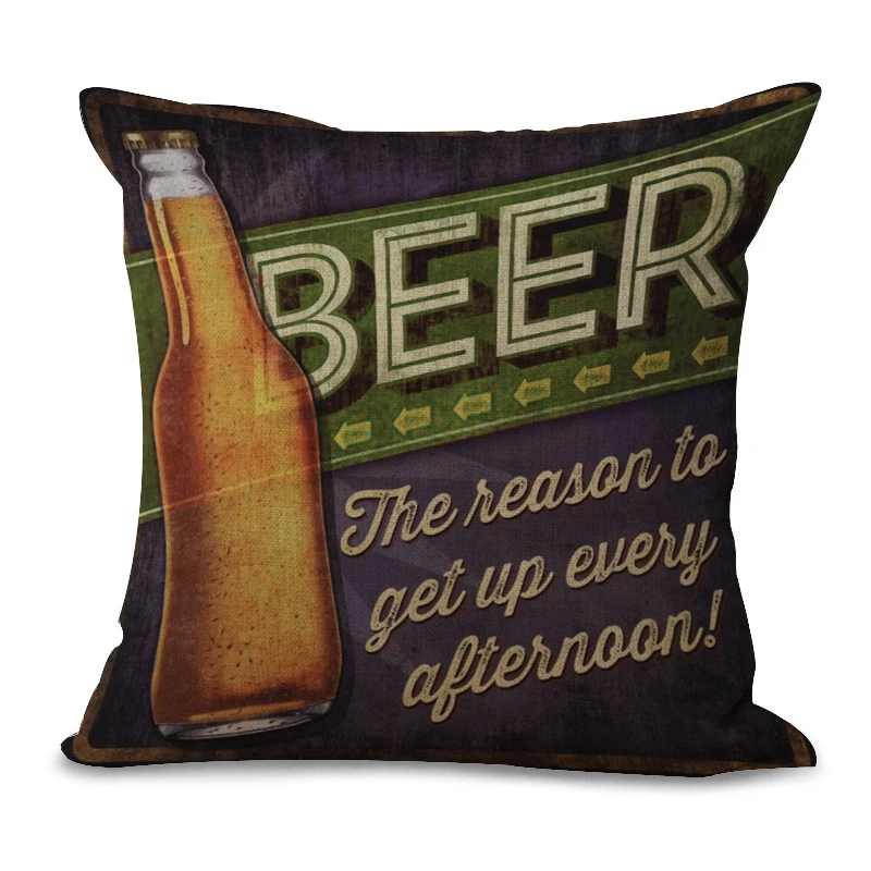 Наволочка для подушки с изображением пива таверны и бара хлопковая льняная