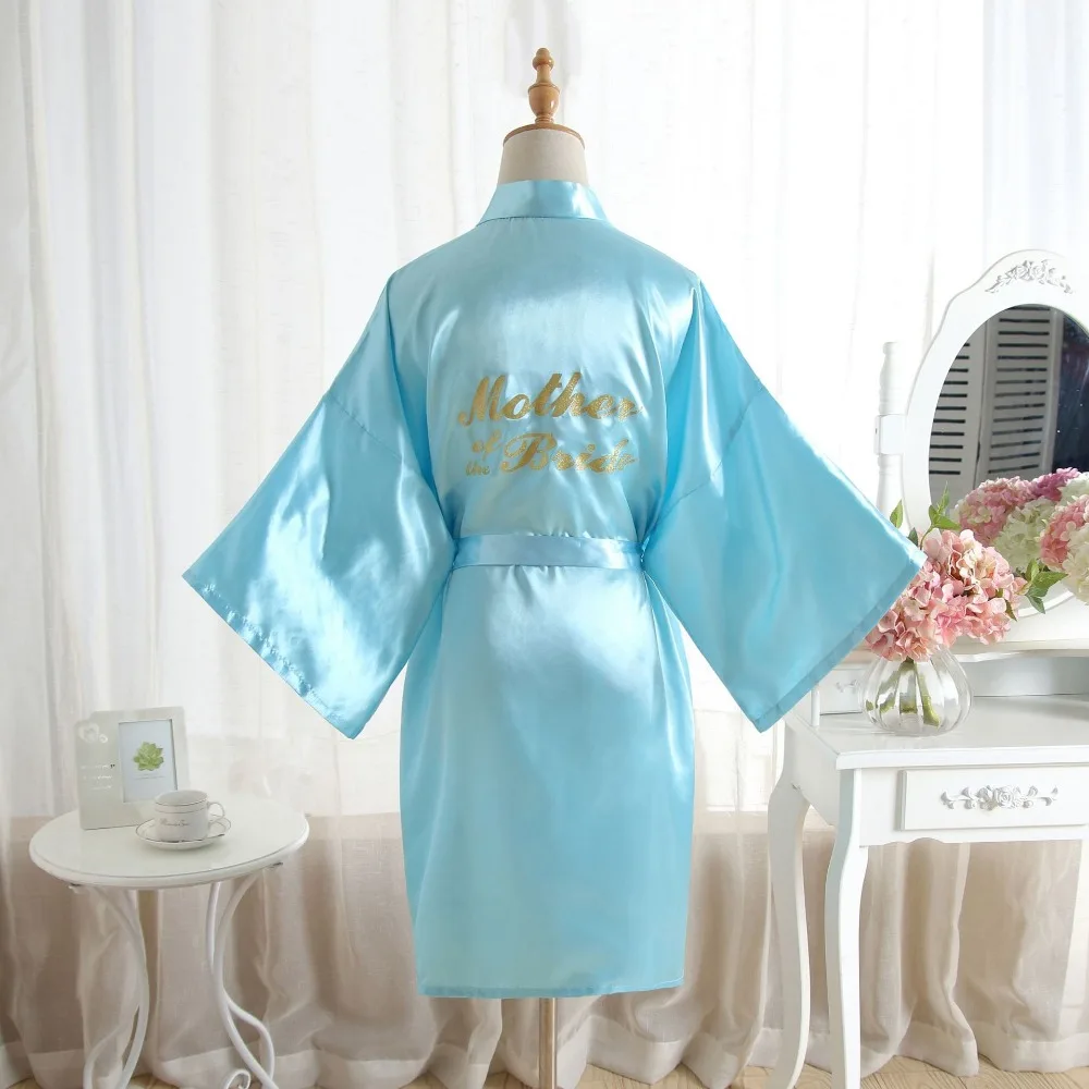 

Fashion Silk Bride of Mother Robe with Gold Letter Sexy Women Short Satin Wedding Kimono Sleepwear Get Ready Robes Plus Size