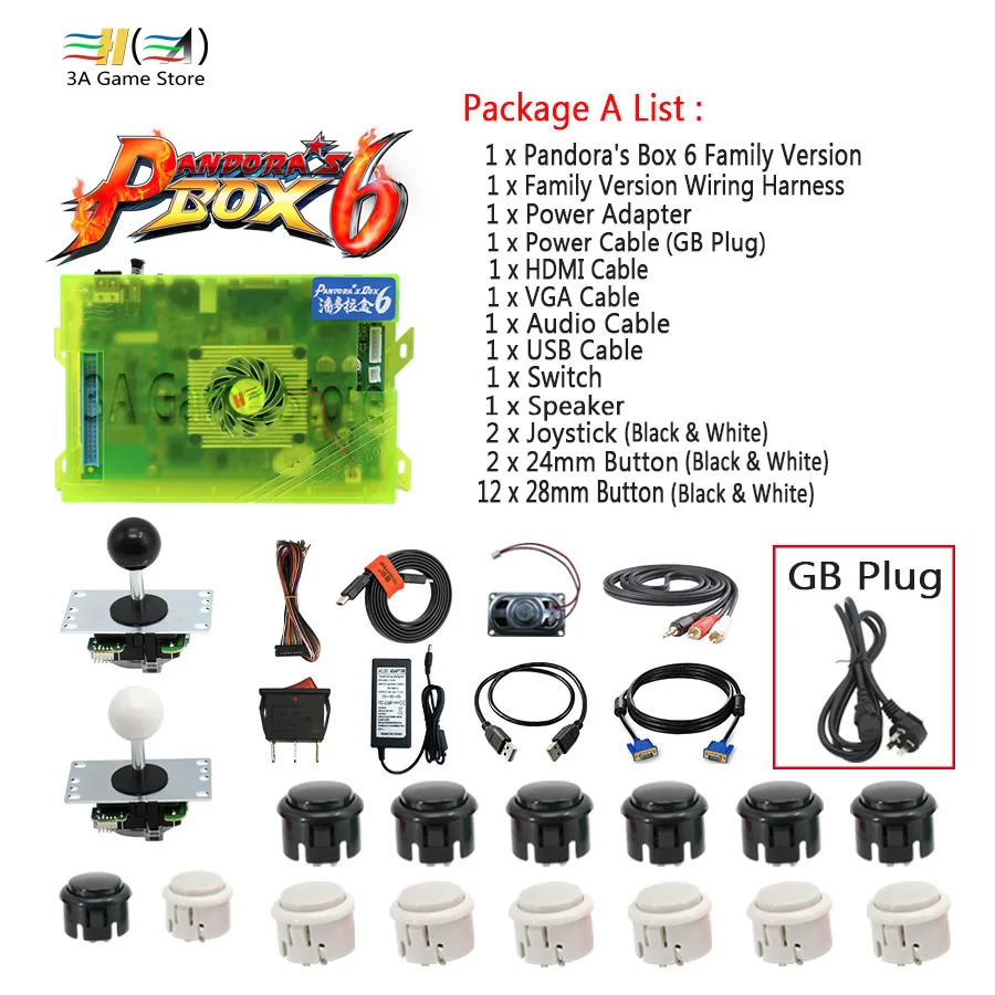 A set - GB plug Pandora box 6 1300 в 1 семейная версия джойстик кнопка и жгут проводов DIY аркадный контроллер аксессуары usb HDMI VGA выход - Color: A set - GB plug