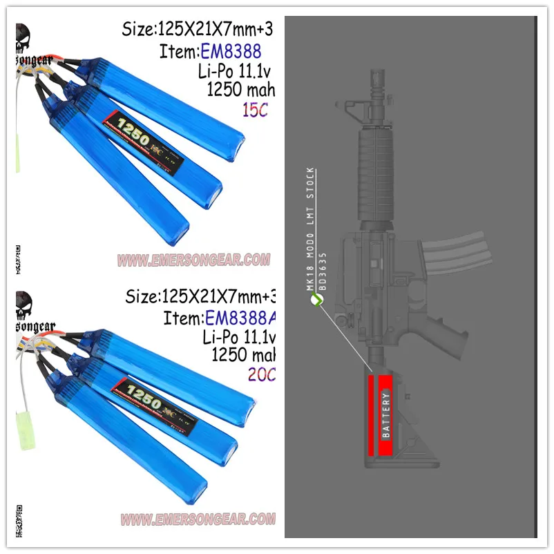 EMERSON 11 1 V 1250mah CQB 3pcs1 5C/20/30c одна полоса Li Ion AIRSOFT CRANE коннекторы батарея для охоты и
