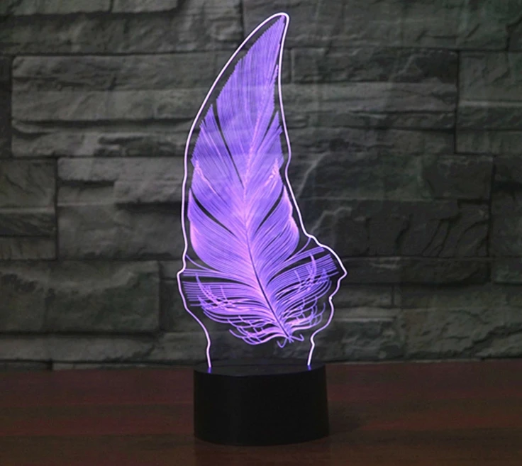 [Seven Neon] Бесплатная доставка акриловая настольная лампа в форме пера 7 цветов 3D