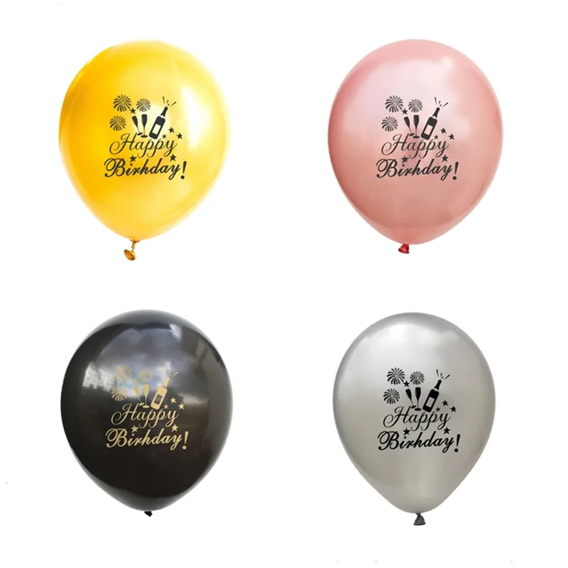 10 шт. латексные шары С Днем Рождения розовое золото черные круглые воздушные для