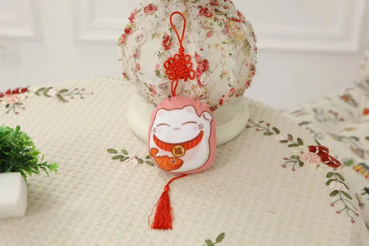 10cm red Прямая Kawaii Maneki Neko подушка мягкая плюшевая подушка детский подарок плюшевые игрушки китайский узел кошка маленький кулон - Цвет: 10cm red