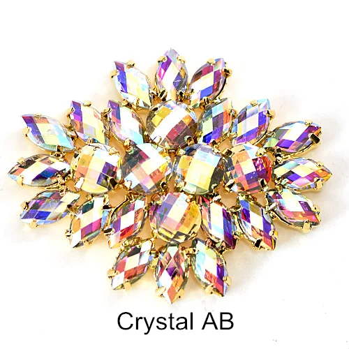 Crystal AB 1 шт. стразы с круглыми цветочками, пришивные стразы, аппликации с золотым низом, стразы с плоским основанием для свадебного платья B3771 - Цвет: Crystal AB