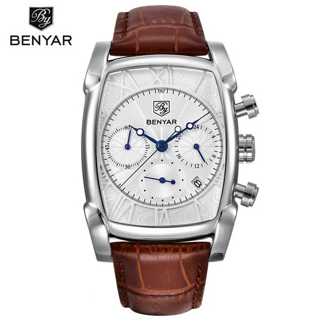 Silver white Топ люксовый бренд мужские s часы BENYAR кварцевые Бизнес наручные часы мужские модные спортивные водонепроницаемые хронограф Relogio Masculino - Цвет: Silver white