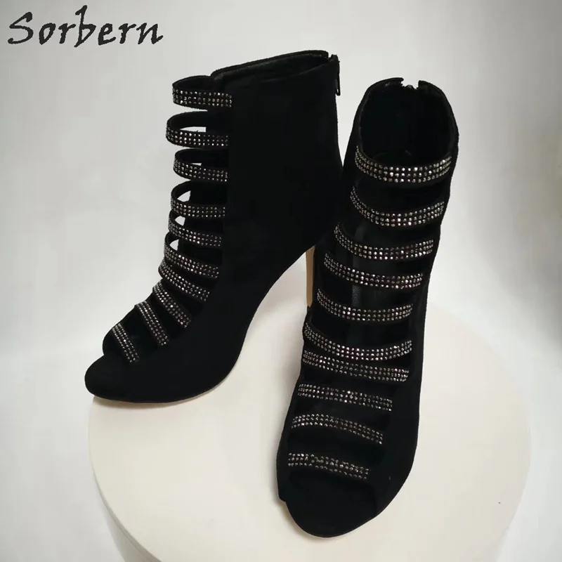 

Sorbern Silver Studs Straps Open Toe Women Boots Summer Style High Heel Boots Short Womens Short Boots Size 7 Custom Color