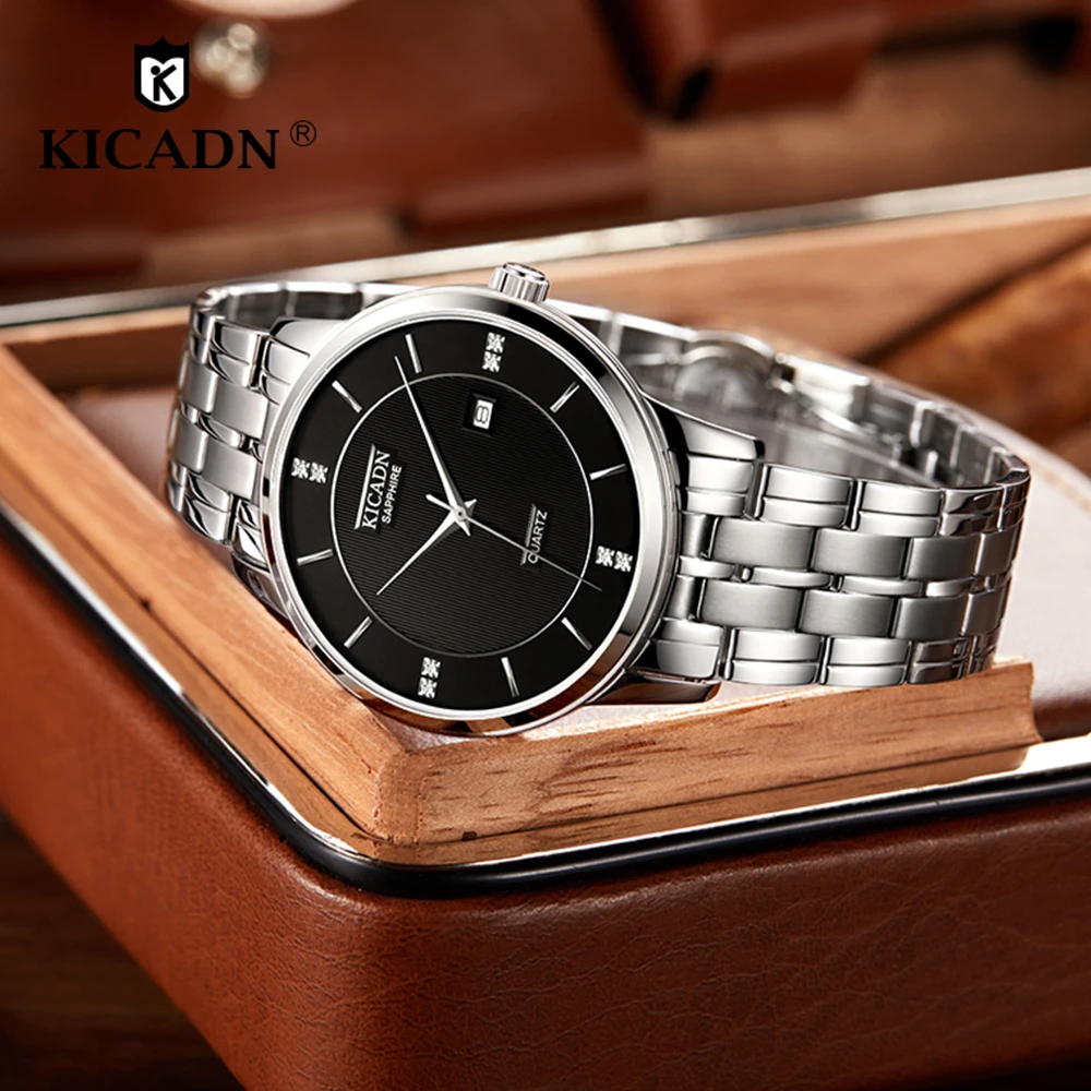 Для мужчин часы лучший бренд класса люкс Сталь наручные черный белый цвет Бизнес