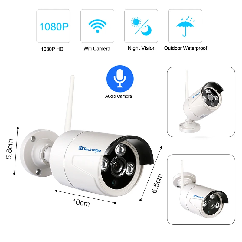 Techage 2 в 1 4CH 1080P 12 "LCD Беспроводной NVR Wifi CCTV система Открытый 2MP аудио запись звук