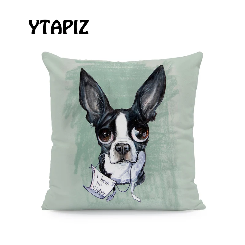 Окрашенная Подушка с изображением бульдога Чехлы синий зеленый Мопс собака