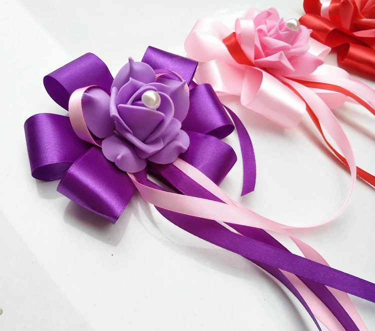 6 Pieces Set Wedding Car Decoration Bouquet Rear-view Mirror Doorknob Handle Ribbon Bow-knot Simulation Flower | Автомобили и