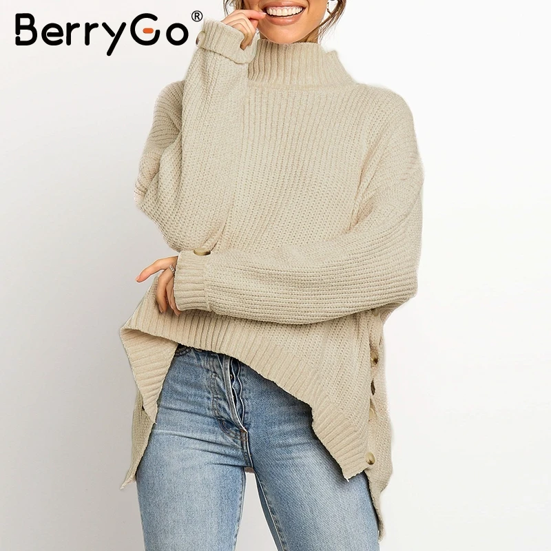 BerryGo Водолазка вязаный свитер женский джемпер с длинным рукавом сплошной