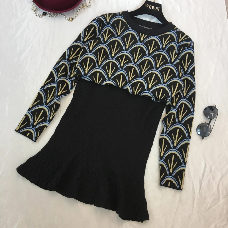 ALPHALMODA осень-зима с рисунком вязаный свитер+ юбка русалки женский комплект одежды из 2 предметов OL Повседневный вязаный костюм с юбкой