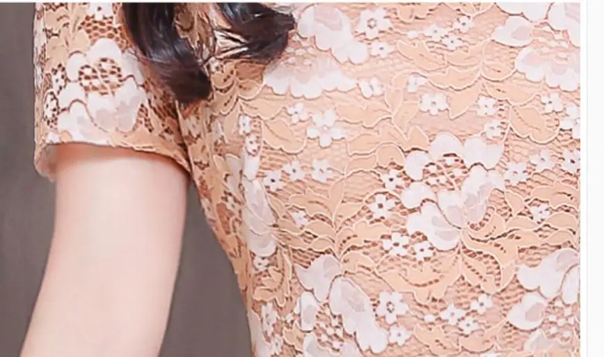 

2019 woman dress in Summer with New style fashion Lace Short sleeve Stand collar dress