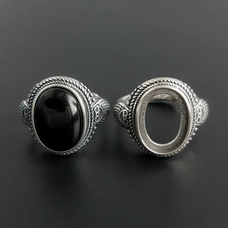 Винтажные однотонные серебряные 925 овальные натуральный черный оникс каменные