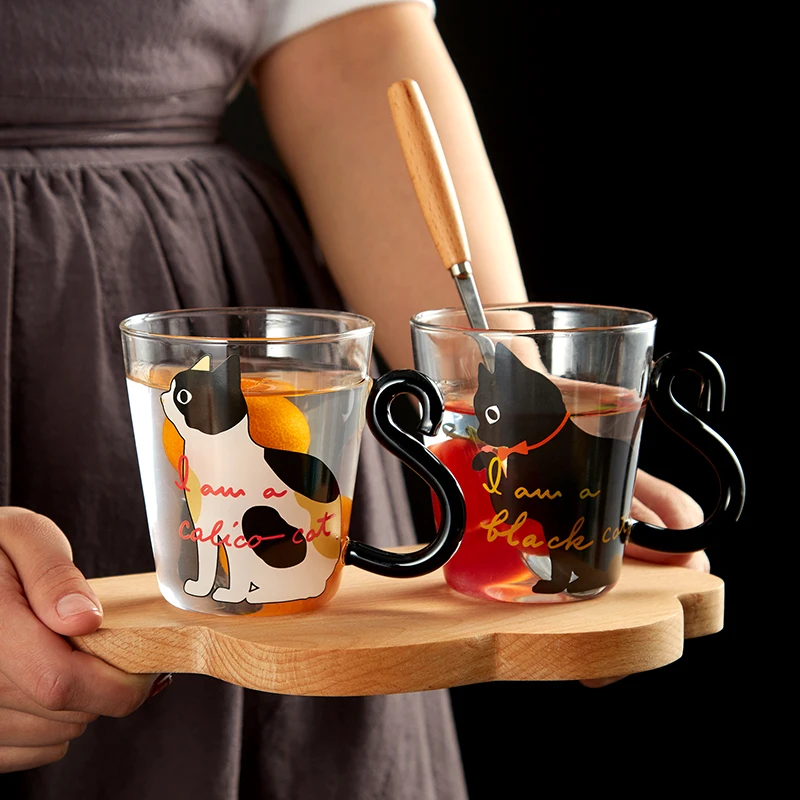 Термостойкая стеклянная кофейная кружка с милой кошкой 250 мл чашка для питьевой