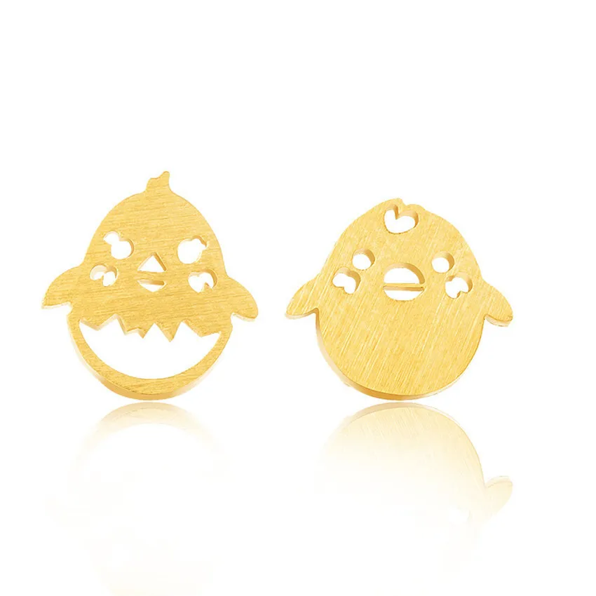 Пасхальные милые серьги гвоздики в виде цыпленка минималистичные из нержавеющей