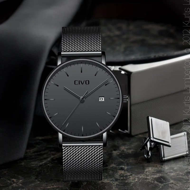 Men Watches CIVO Top Brand Luxury Waterproof Watch Ultra Thin Date Clock Male Steel Mesh Strap Businesss Casual Quartz | Наручные часы