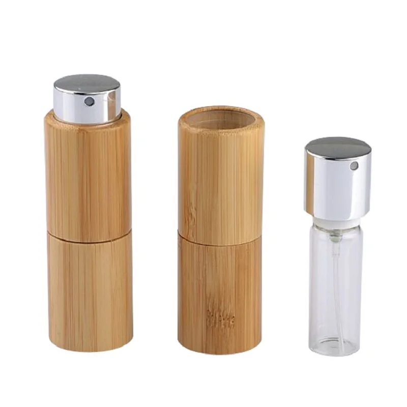 Creative Bamboo Perfume Bottle Empty Rotating Refillable Cosmetic Container Portable 10ML Spray Pump Packaging | Красота и здоровье