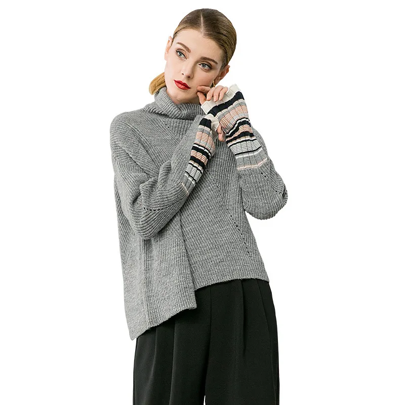 Женский свитер с высоким воротником повседневный свободный шерстяной топ