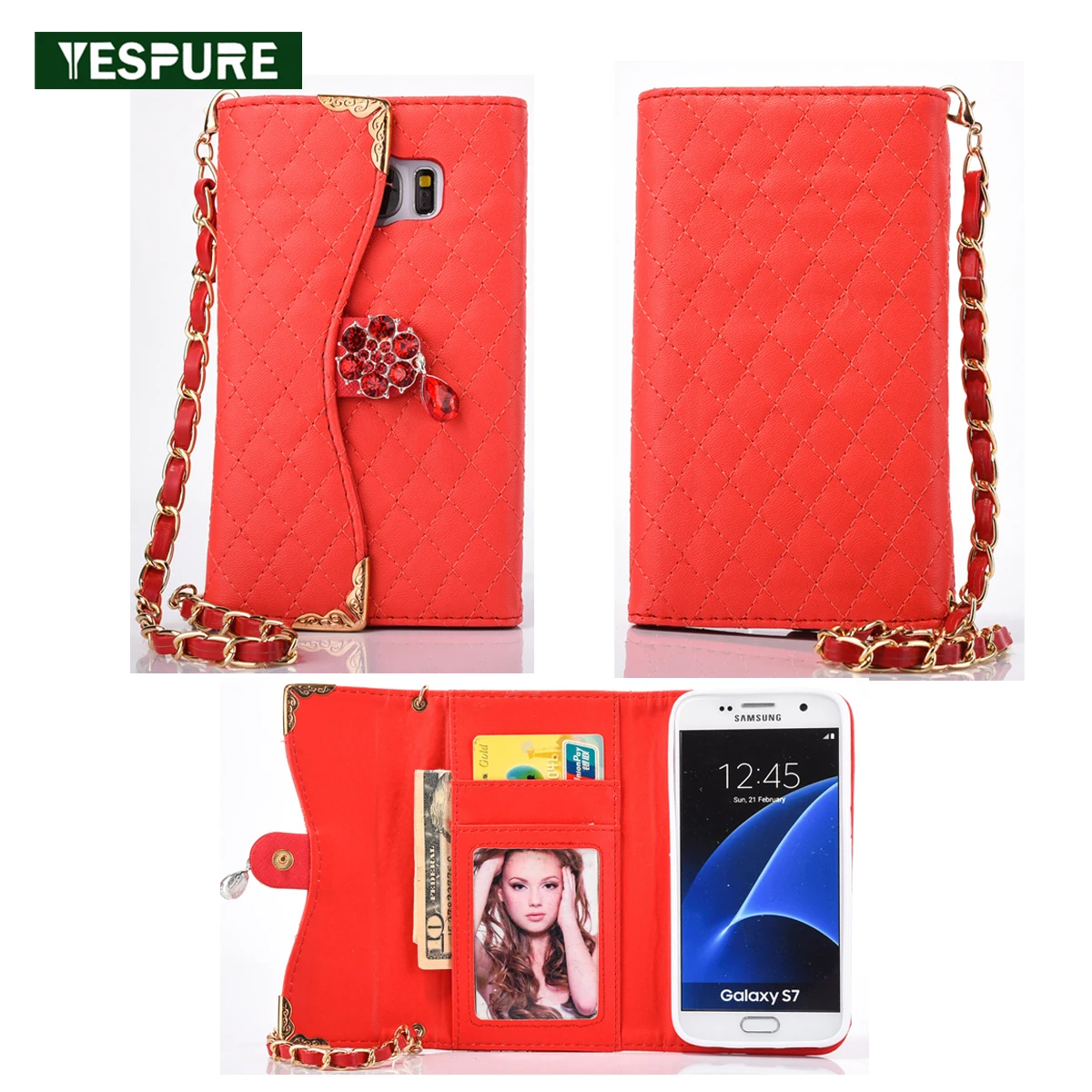 

YESPURE Fancy Leather Phone Case for Samsung Case Handbag Women Luxury Cellphone Covers Accessories for Galaxy S7 Edge Note 7