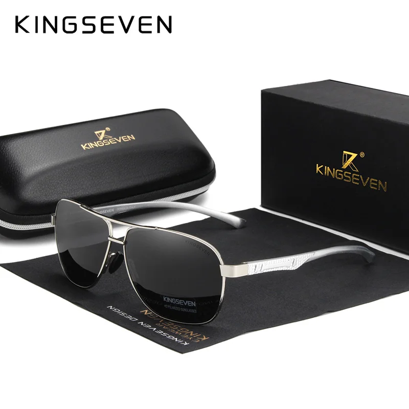 KINGSEVEN, Брендовые мужские алюминиевые солнцезащитные очки, поляризационные, UV400, зеркальные, мужские солнцезащитные очки для женщин и мужчин, Oculos de sol - Цвет линз: Silver Gray