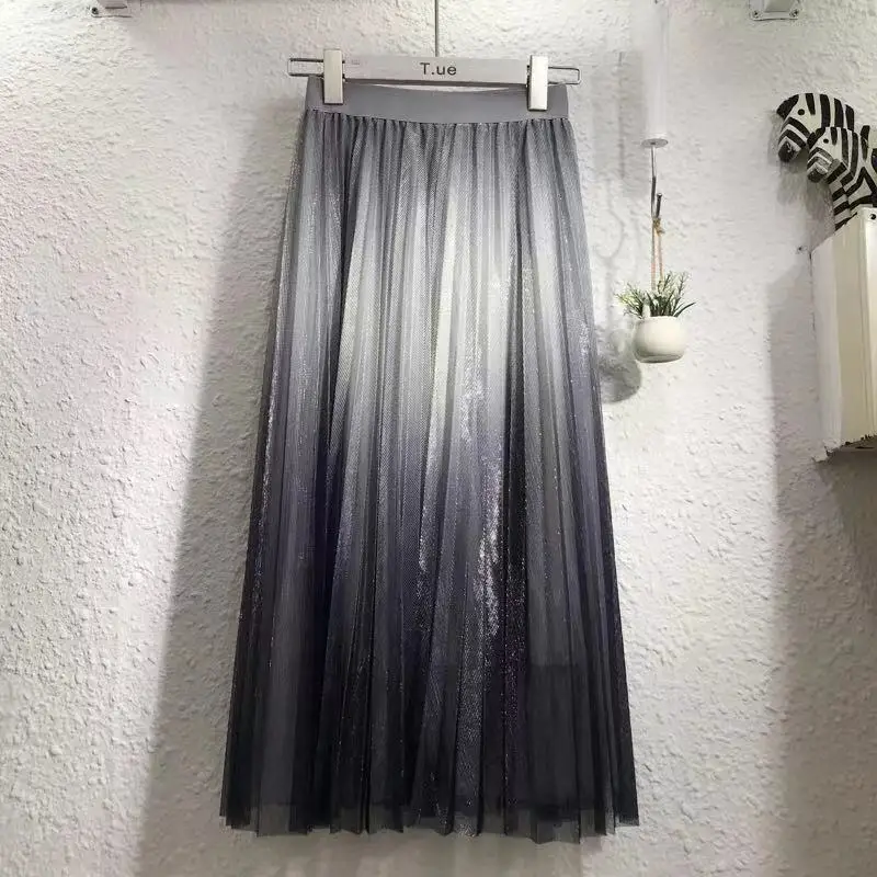 Женские юбки длинные девушки волшебный Шелковый ткань новый градиент цвета