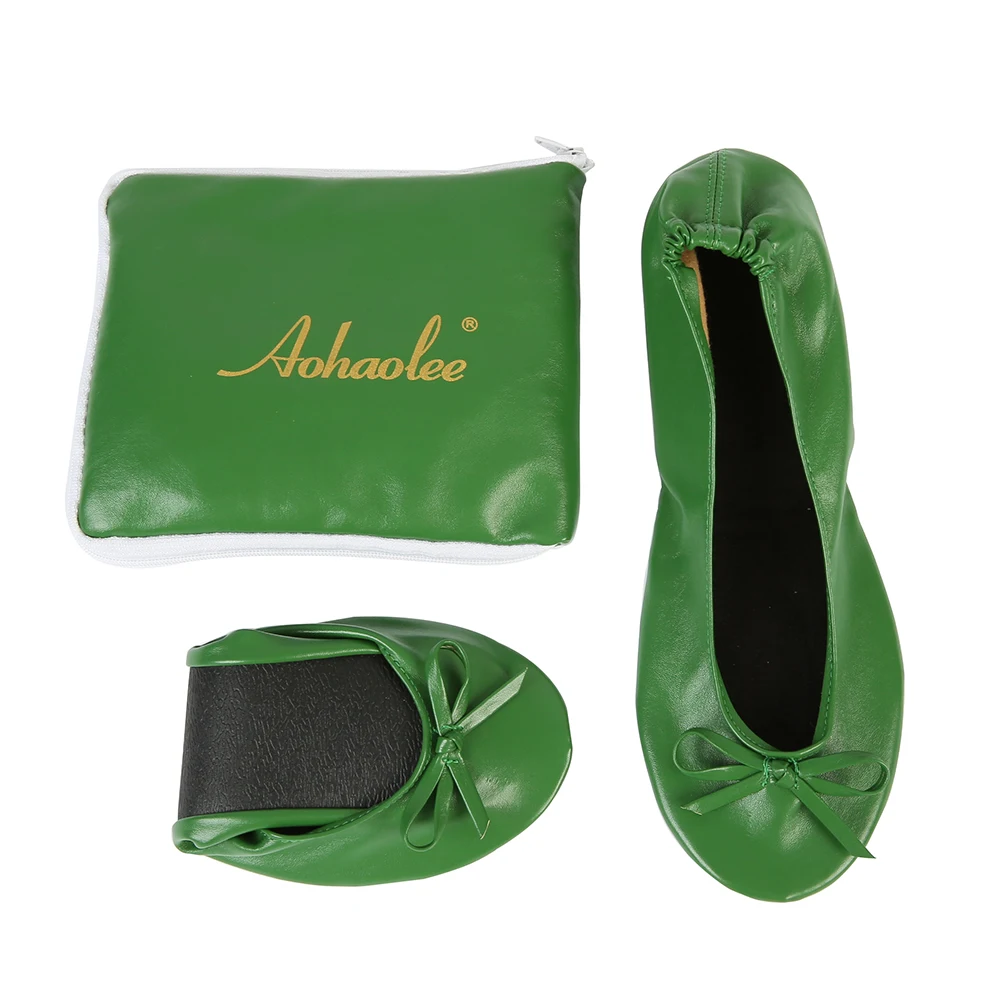 Зеленые туфли на плоской подошве искусственная балерина плоская обувь складные