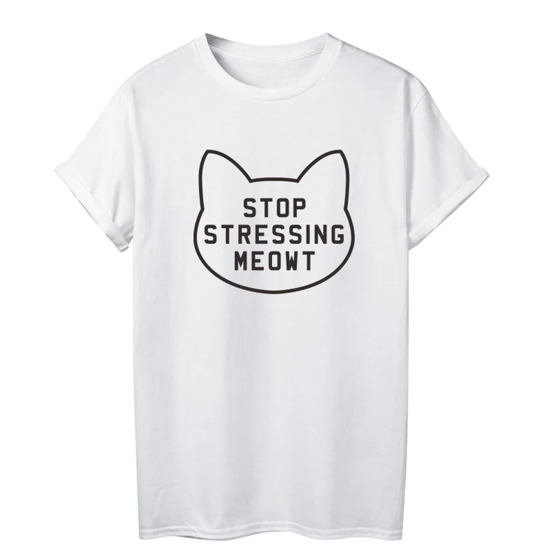 ONSEME/забавные хлопковые футболки футболка с надписью Stop undering Meow Женская милая