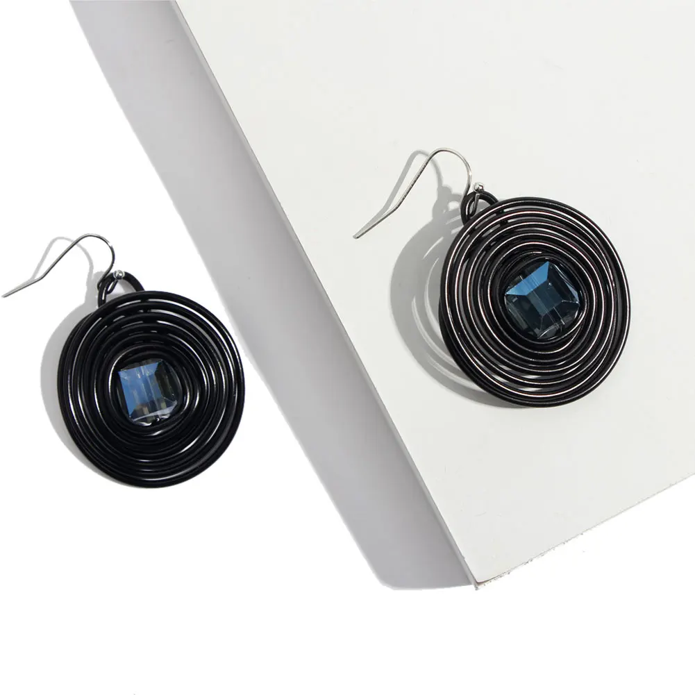 JUST FEEL Crystal Round Dangle Earrings For Women Attraction Spiral Aluminum Fashion Drop Earring Wedding Party Female Jewelry | Украшения