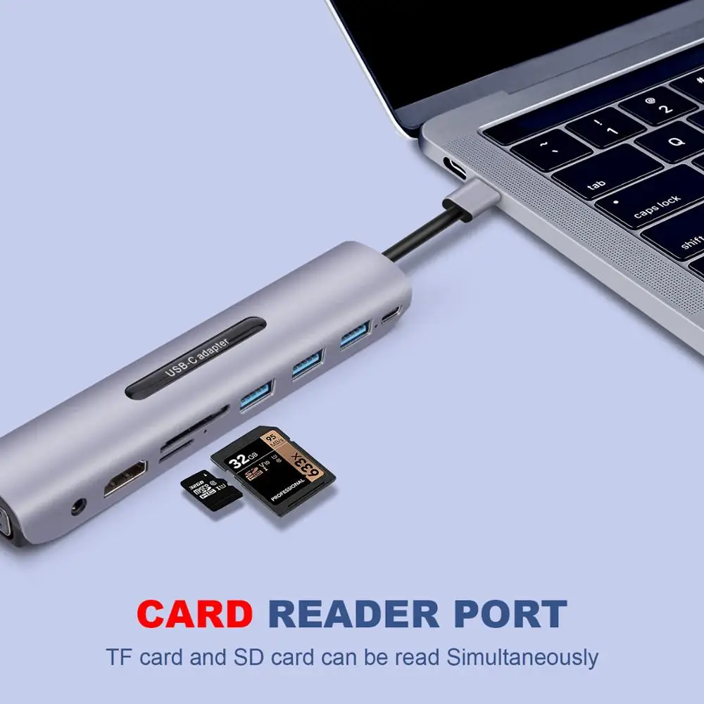 Док-станция thunderbolt 3 с портом USB Type-C на HDMI VGA TF SD-карту 5 разъемами AUX audio HD конвертер
