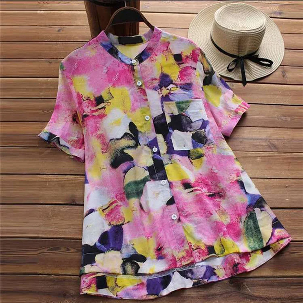 Женские топы летняя рубашка с коротким рукавом и круглым вырезом повседневные