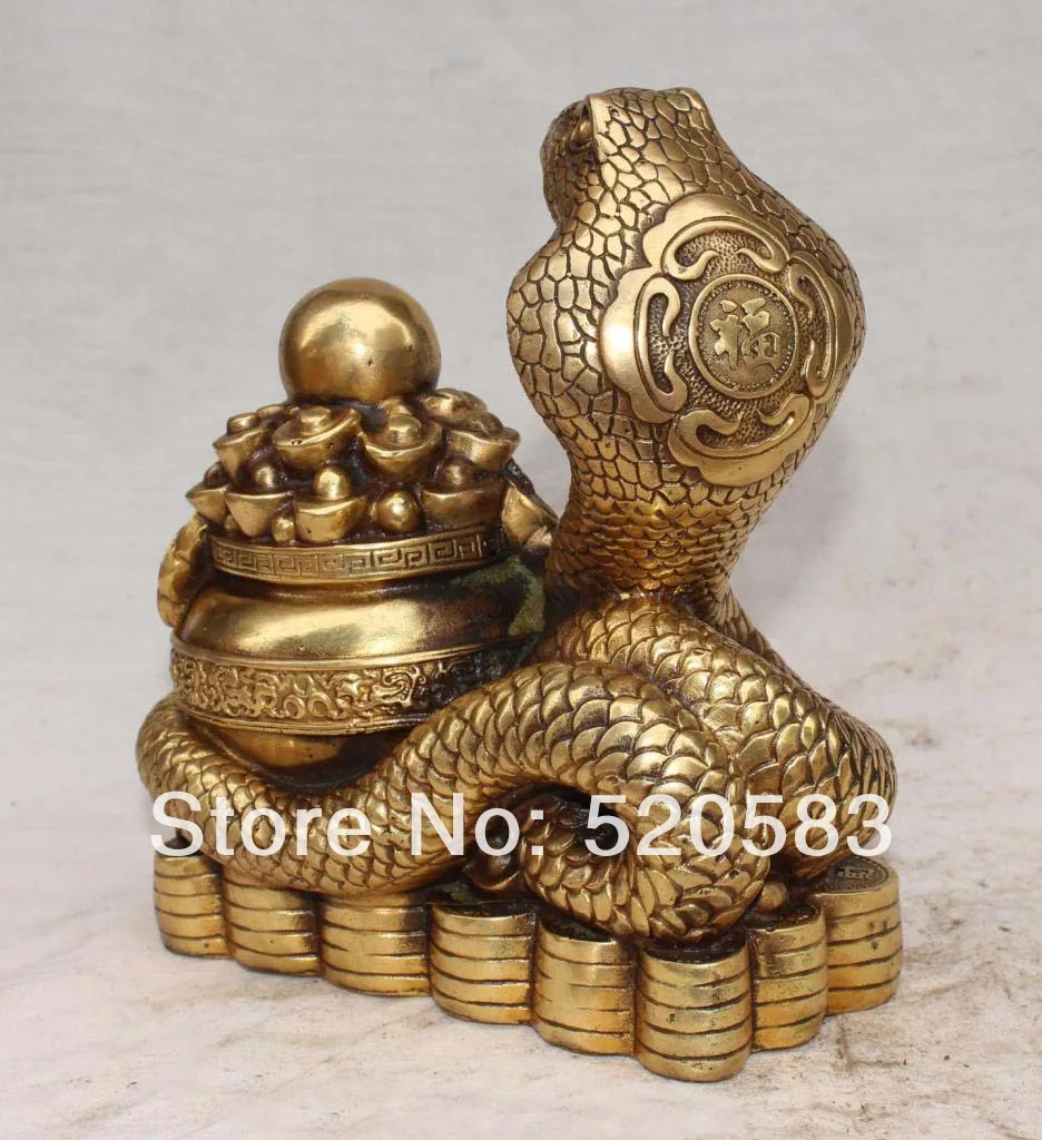8"Marked Chinese Bronze Wealth YuanBao Money Snake Animal Ju bao Pen Ball Statue | Дом и сад