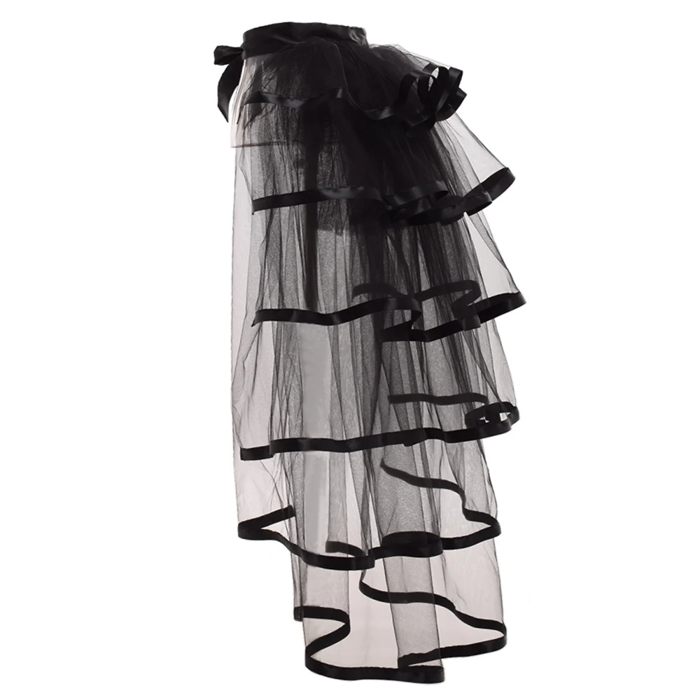 

Party Tutu Tail Tiered Tulle Skirt Burlesque Steampunk Black Mesh Ruffle Layered Detachabl Bustle Overskirt