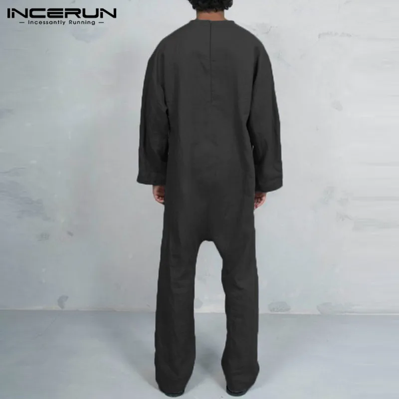 INCERUN 3XL мужские джемперы модные комбинезоны с v-образным вырезом мусульманский кафтан Весна Осень Комбинезоны рабочие Брюки с карманами комбинезоны