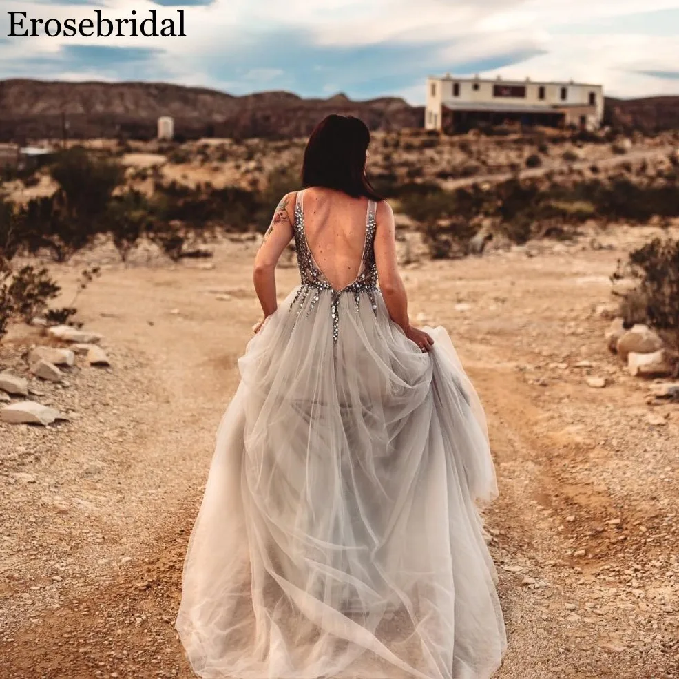 Женское платье с разрезом спереди Erosebridal расшитый бусинами лиф v образным вырезом