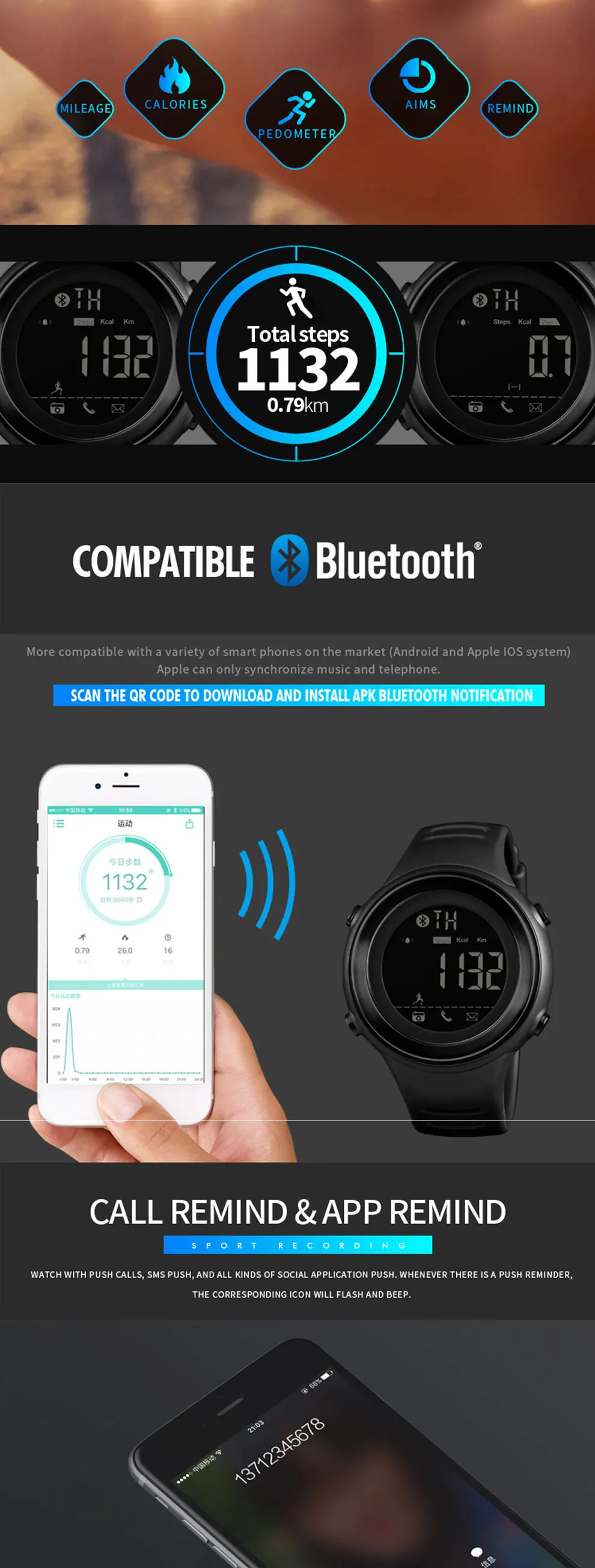 SKMEI Bluetooth Смарт спортивные часы мужские модные цифровые шагомер калории фитнес часы водонепроницаемые наручные часы Relogio Masculino