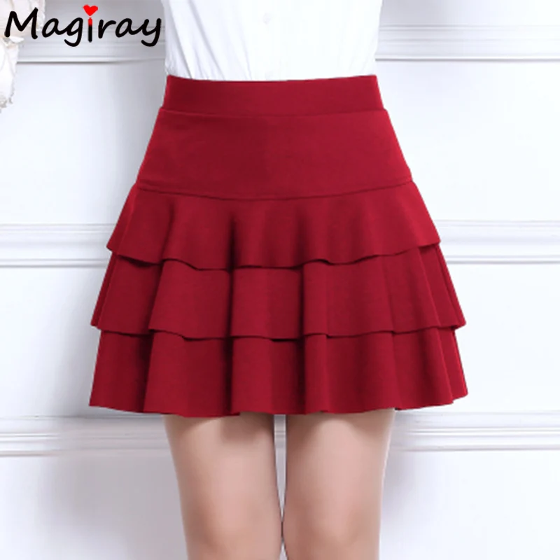 wine red Magiray, мини-юбка размера плюс с высокой талией, 3 слоя, плиссированные юбки для женщин, лето, короткая, с подкладкой, Saia, трапециевидная Женская юбка C445 - Цвет: wine red