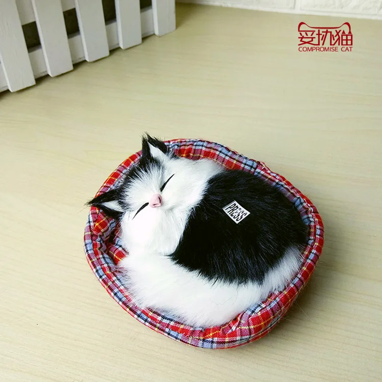 Черный Дизайн Kawaii Имитационные, издающие звук спящие кошки плюшевые игрушки с гнездом детский любимый день рождения Рождественский подарок B0934 - Цвет: Черный