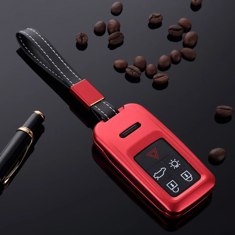 

Aluminum Alloy Car Key Cover with Leather Belt Protection Shell Case for Volvo XC60 XC90 S90 V90 Styling Accessories 6 colors