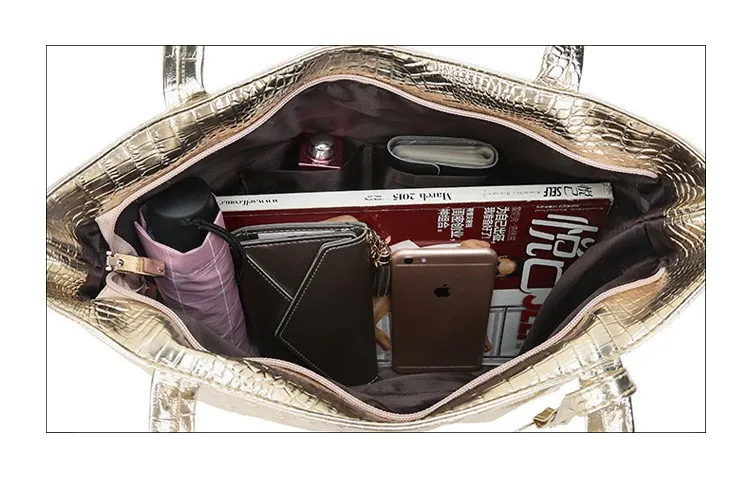 Brand Fashion Casual Women Shoulder Bags Silver Gold Black Crocodile Handbag PU Leather Female Tote Bag Ladies Hand Bag KL585