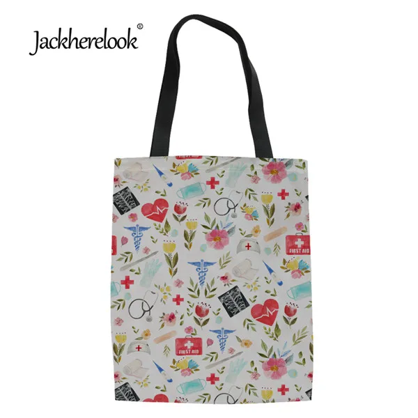 HM5109Z22 Jackherelook Love to Care, медицинские черные сумки для покупок для женщин, большая вместительность, многоразовые женские Экологичные сумки, женские сумки-тоут - Цвет: HM5109Z22