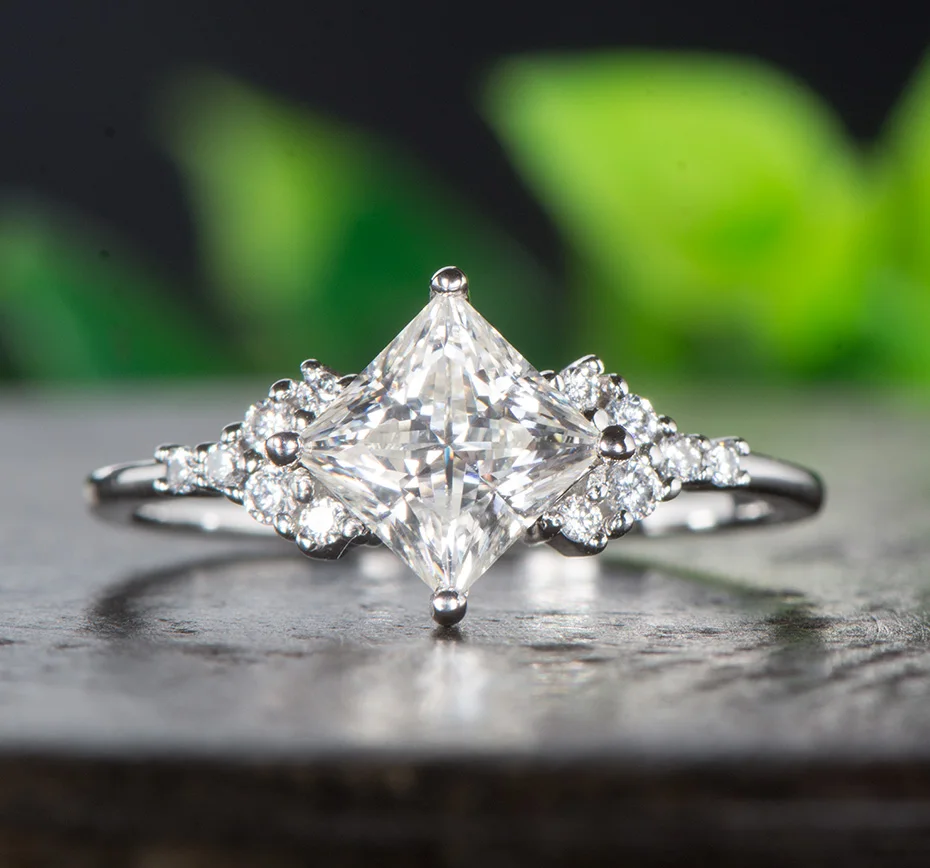 Kuolit, 14 K, 585, кольца с муассанитом из белого золота для женщин, лаборатория, выращенная квадратная огранка, великолепные бриллиантовые Свадебные ювелирные изделия для помолвки